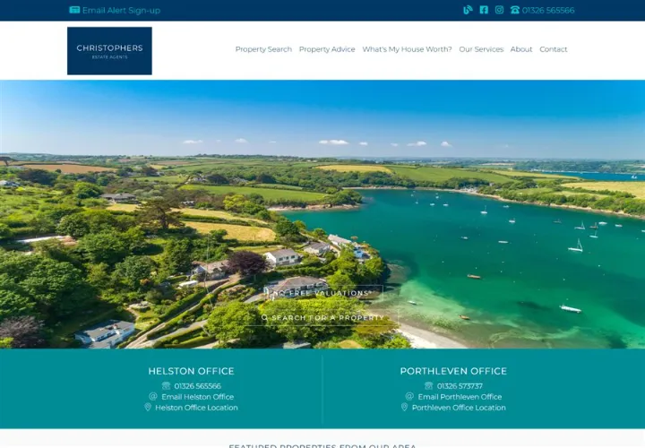 Christophers Estate Agents website, a property site for offices in Helston and Porthleven, Cornwall