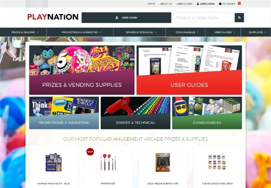 Playcos trade supplies website with customer logins, product search and order tracking